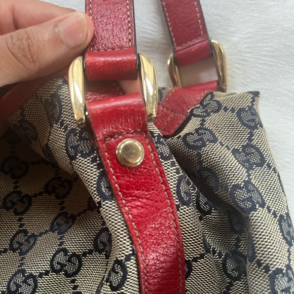 Gucci Red Leather Trim Monogram Bag - Picture 12 of 12